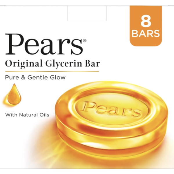 Pears Original Glycerin Soap Bar - Pure & Gentle Glow | With 98% Pure Glycerin | For Hydration & Glow | With Plant Based Cleanser for Skin & Body | Paraben-free | 125gms x 8