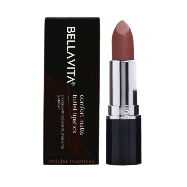 Click to see full view BELLAVITA Comfort Matte Bullet Lipstick| Intense Colour| Creamy Matte Finish| Intense Moisturisation| Smooth Glide| Lipsticks for Women| 4 Hr Stay, Mocha Madness, 4.2 gm