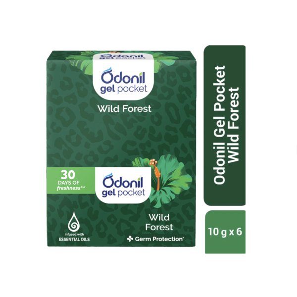 Odonil Wild Forest Blocks Gel Pocket | Infused with Essential Oils | Germ Protection | Lasts Up to 30 days (60 g)