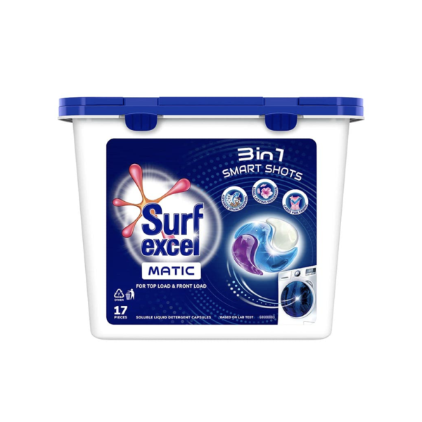 Surf Excel Matic Front & Top Load Soluble Liquid Detergent Capsules 17 pcs Detergent Powder (17 g)